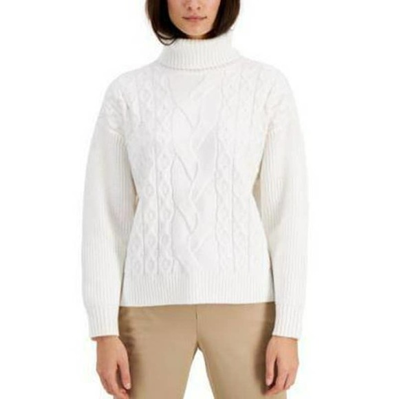 Alfani Sweaters - Alfani Turtleneck Cable Knit Sweater Long Sleeve Size XL White